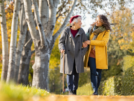 Women walking on boardwalk